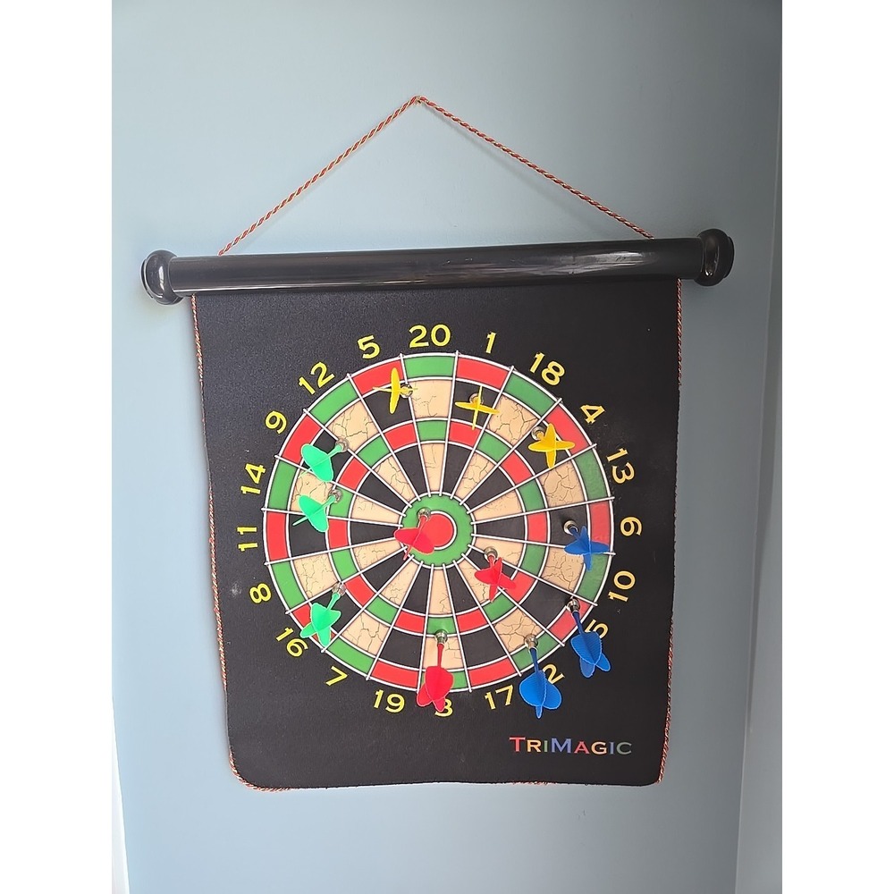 Magnetic Cloth Dart Board 2 Sided Rope Wall‎ Hanger 12 Magnet Darts